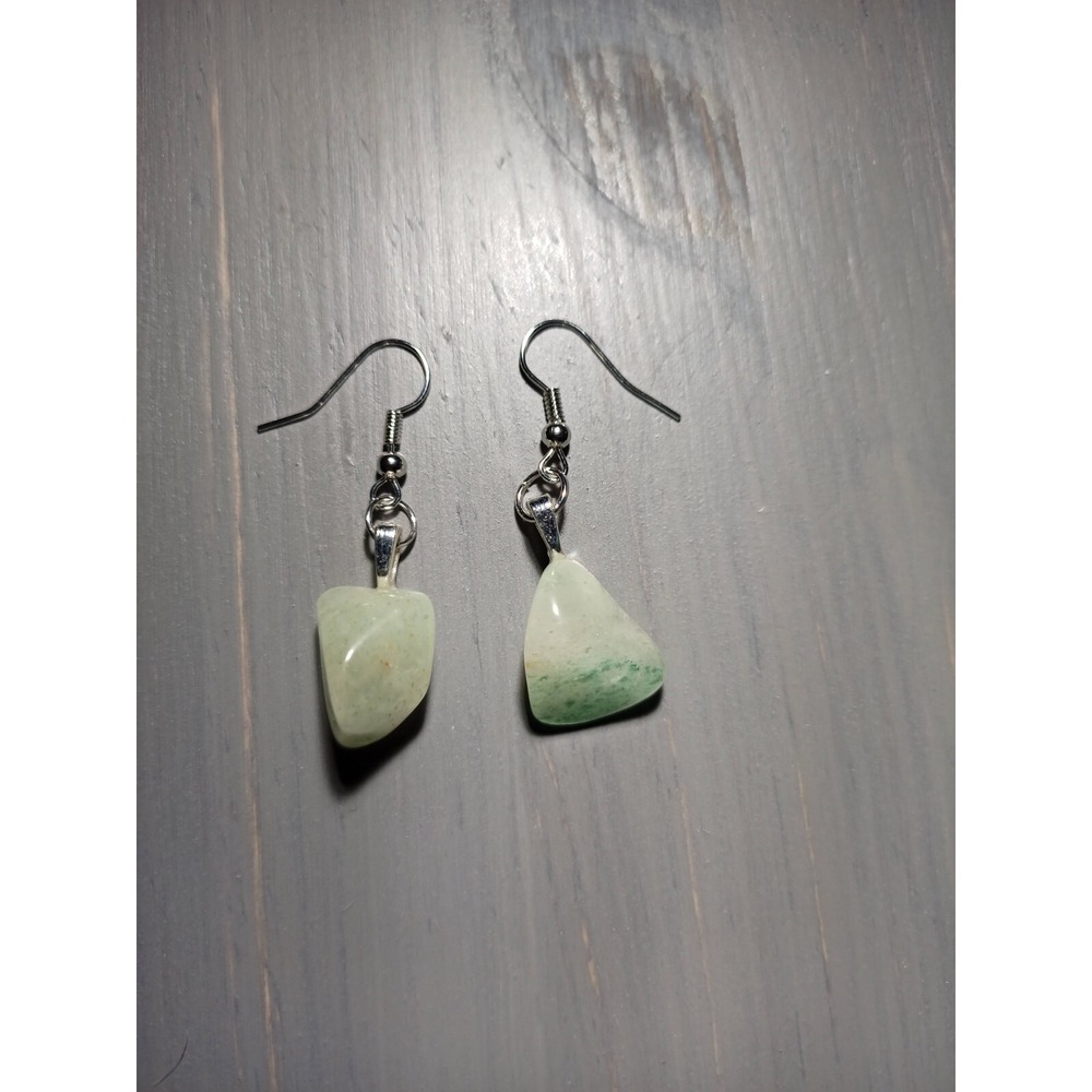 Light Green Aventurine Crystal‎ Drop Earrings Nickel Free Gemstone Dangle Silver